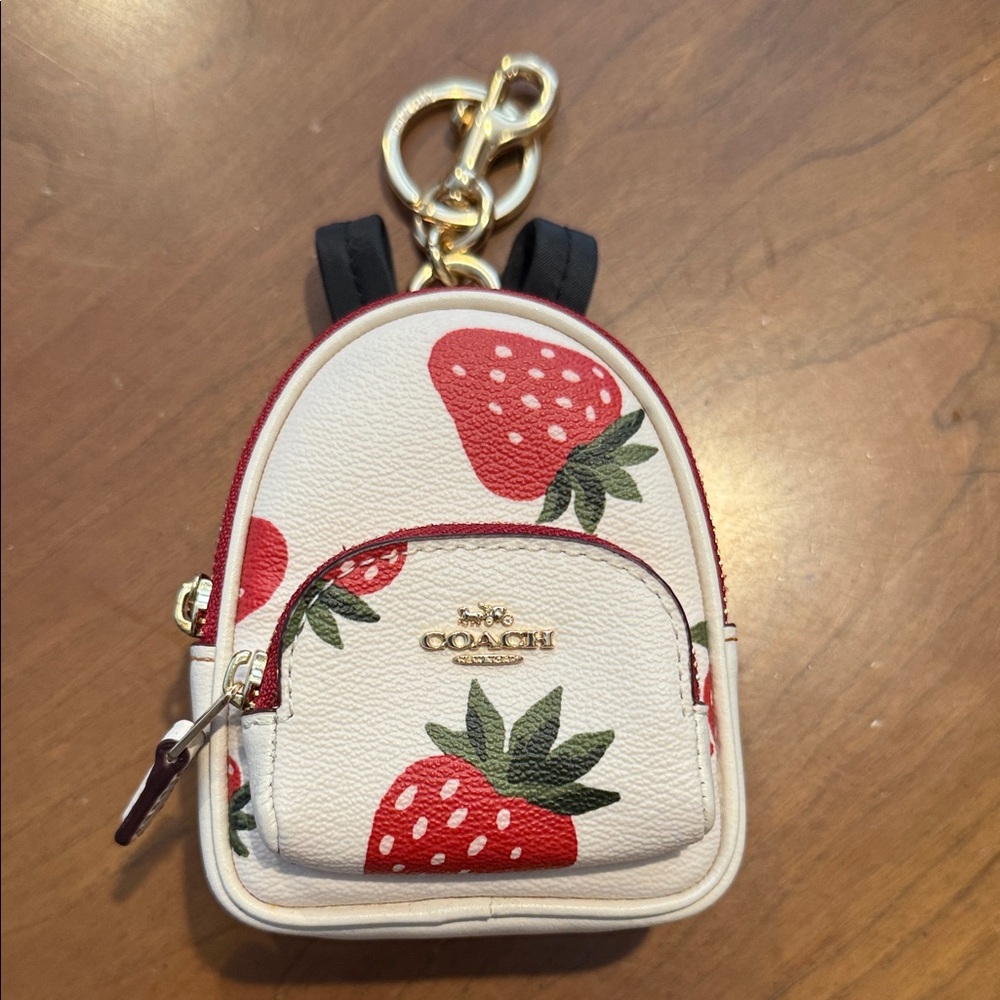 Coach White and Red Strawberry Backpack Keychain Bag Charm